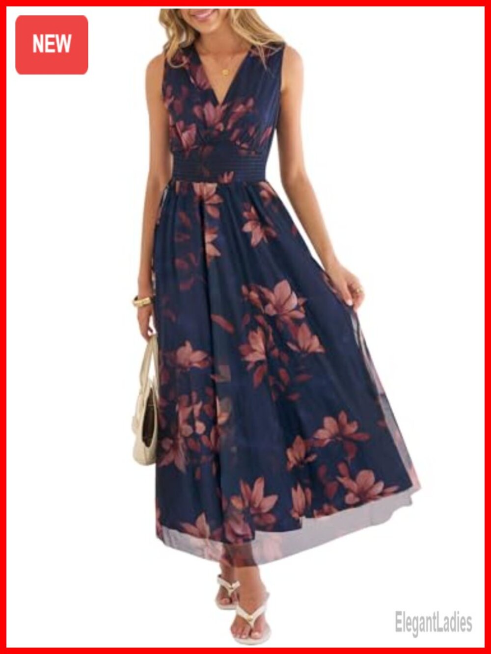 Floral Tulle Maxi Dress A-Line V-Neck Sleeveless Wedding Guest